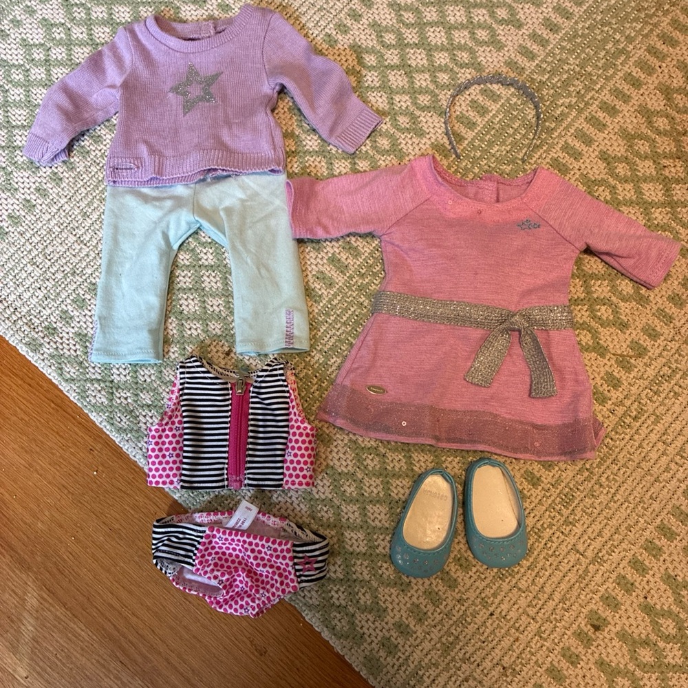 American Girl 18” doll  lot of three outfits